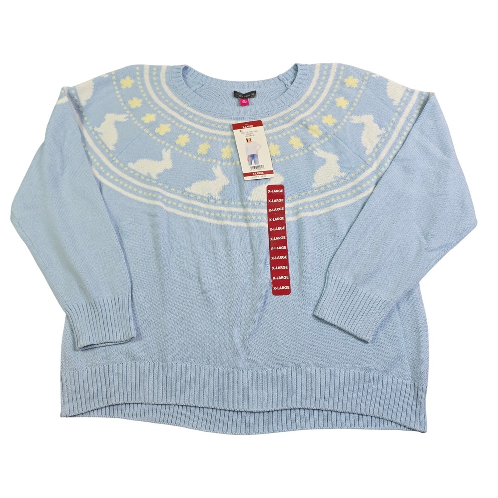 Vince Camuto Easter Sweater Womens XL Light Blue Rabbit Fair Isle Knit Bunny New